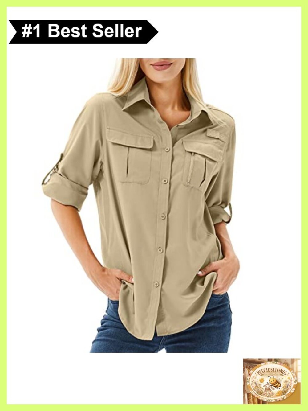 Women's UPF 50 Long Sleeve Safari Fish Hiking Shirt Button Down Quick Dry